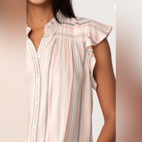 NWT LovestitchNatural Stripe Flutter Sleeve Blouse - Picture 2 of 4